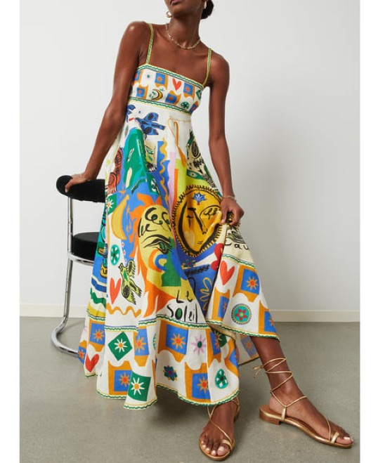 $595 Alemais Soleil Linen Midi Dress by Alemais - Pickle