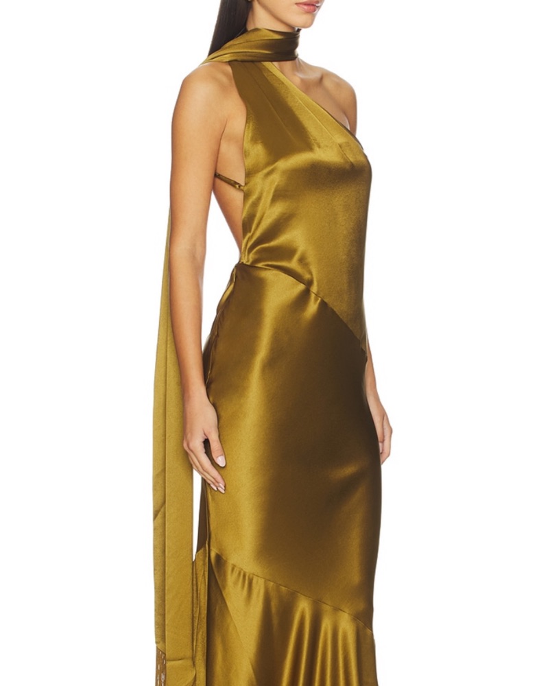 Retrofête Kelsa Silk Gown in Ochre by Retrofete - Pickle