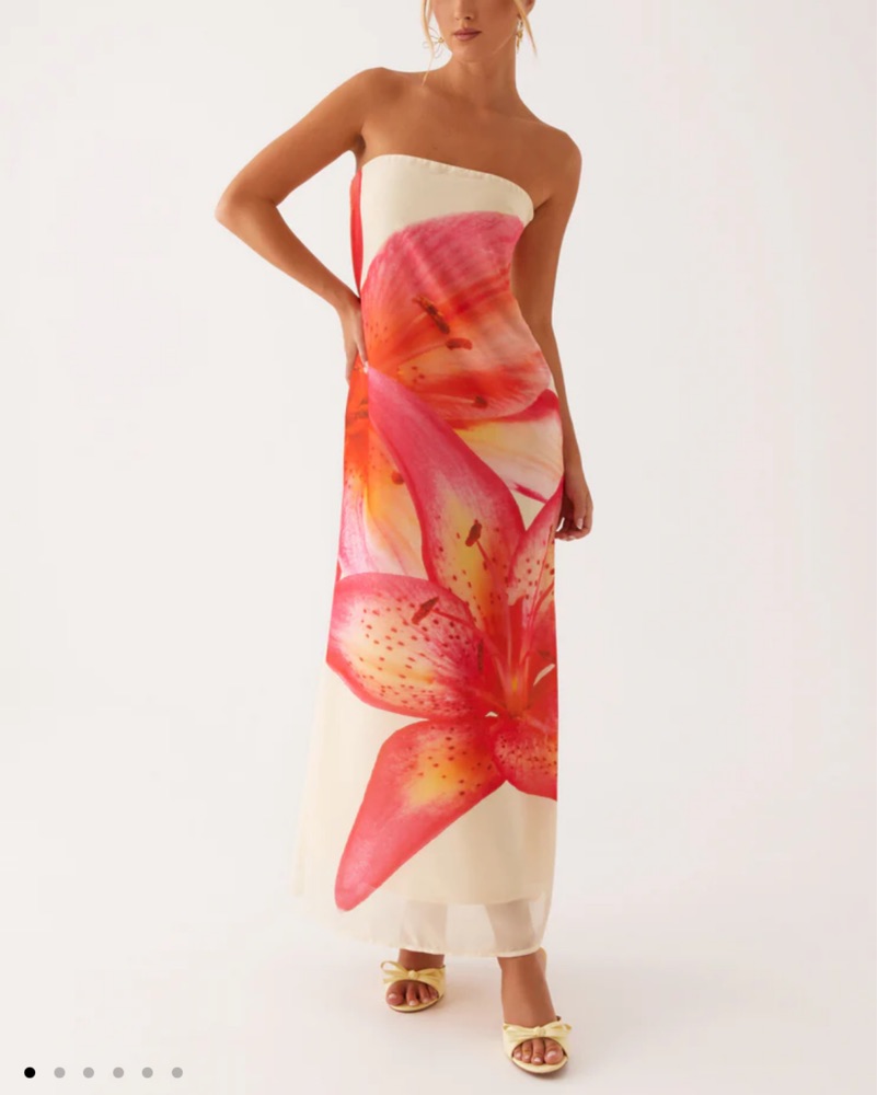 peppermayo pink flower dress Full Bloom Mini Ruched sides Pepper Mayo Yellow & Pink
