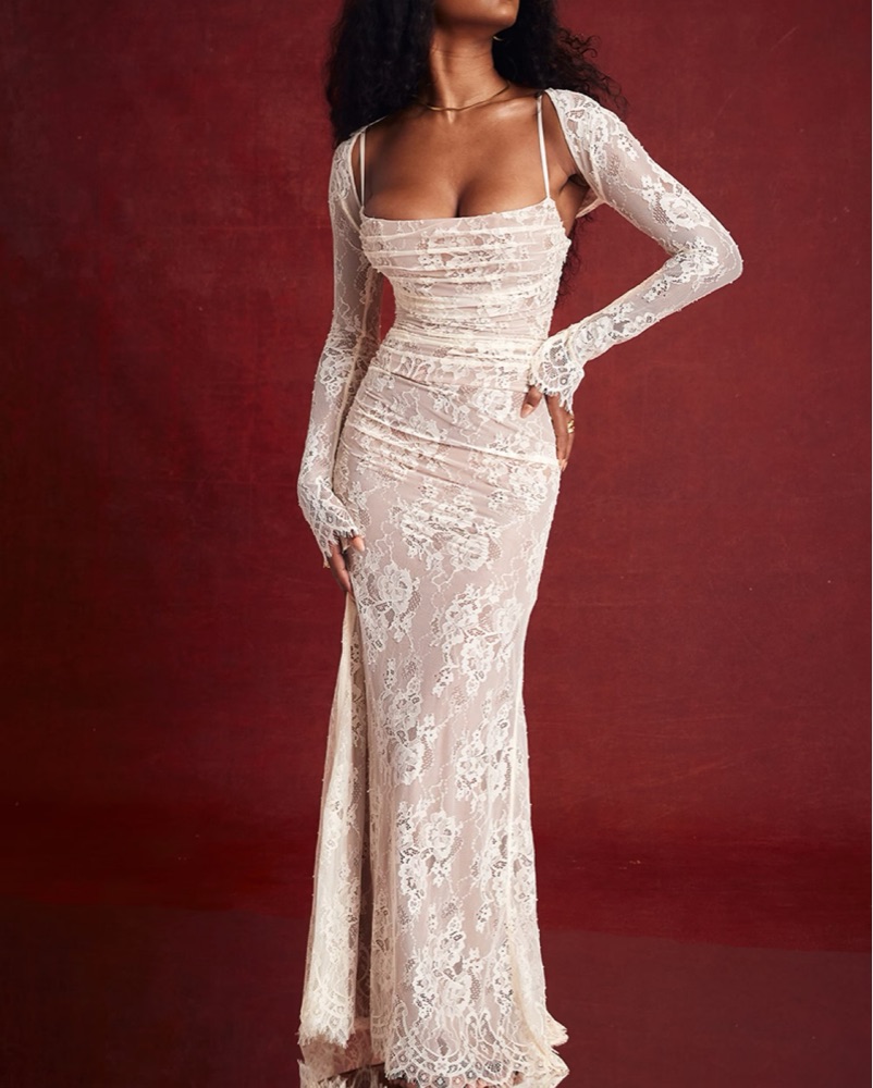 ARTEMIS Vintage Cream Lace Maxi Dress by House of CB - Pickle