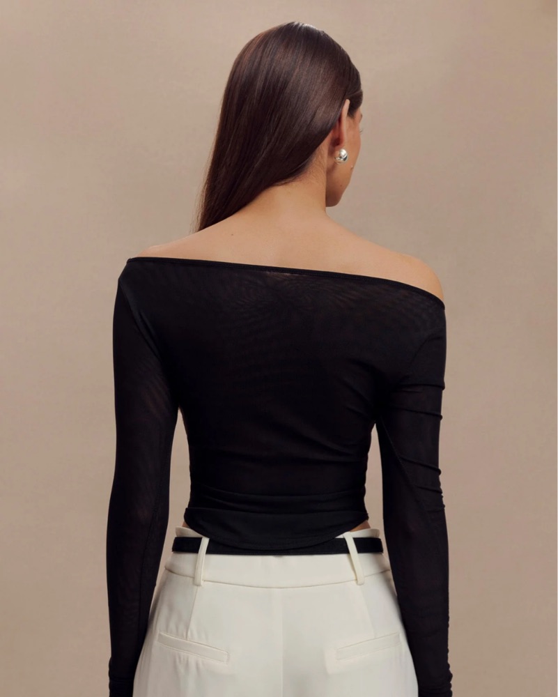 Meshki Colette Boat Neck Mesh Top- Black by MESHKI | Pickle