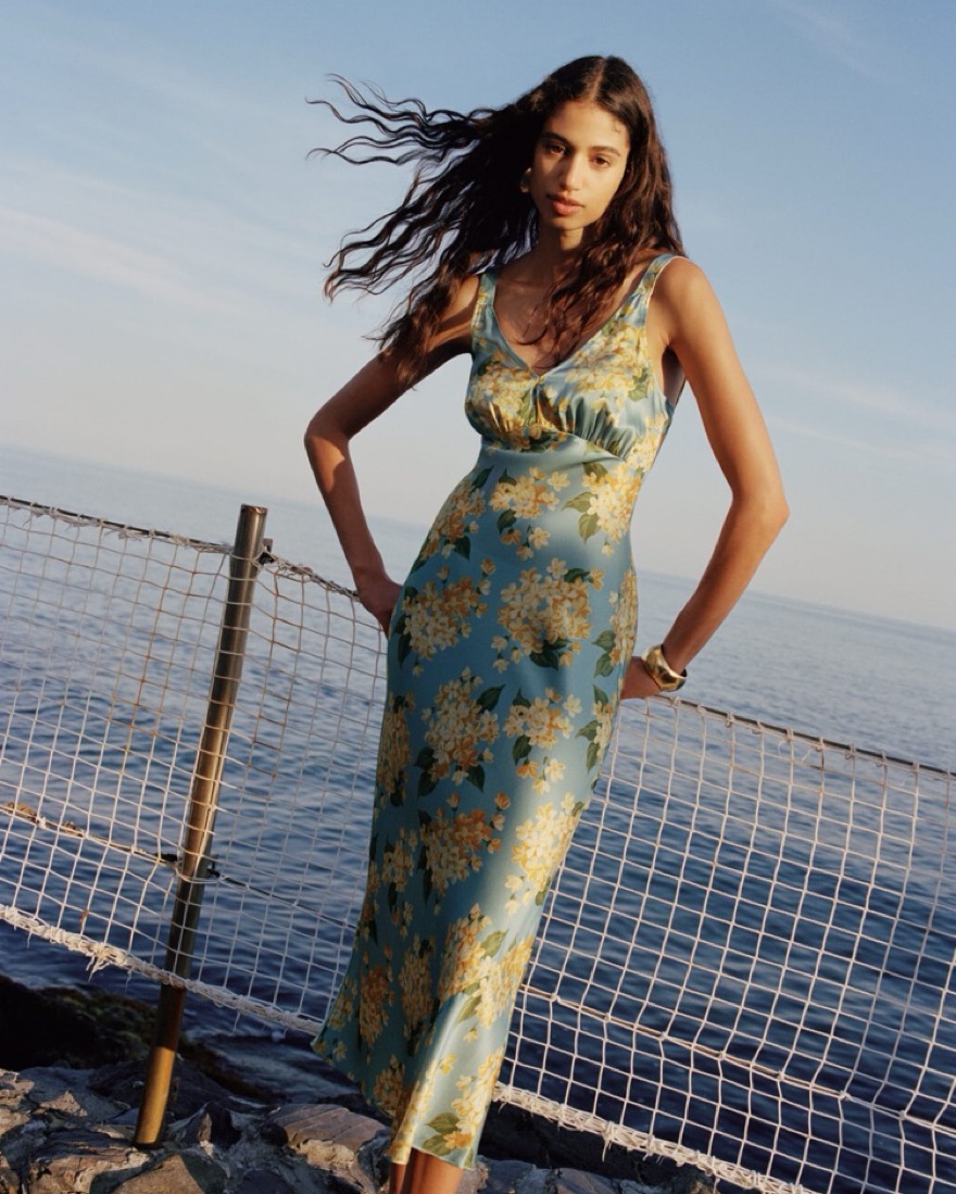 Reformation Daytona Silk Dress - Floral by Reformation - Pickle