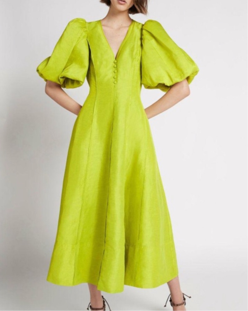 Aje Dusk Puff Sleeve Midi Dress - US 4 by Aje - Pickle