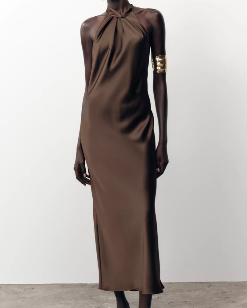 zara brown bubble dress Josie Off Shoulder Mesh Maxi Dress - Dark Brown main image 0