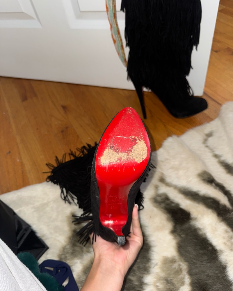 Black Fringe Vintage Louboutin Boots by Christian Louboutin - Pickle