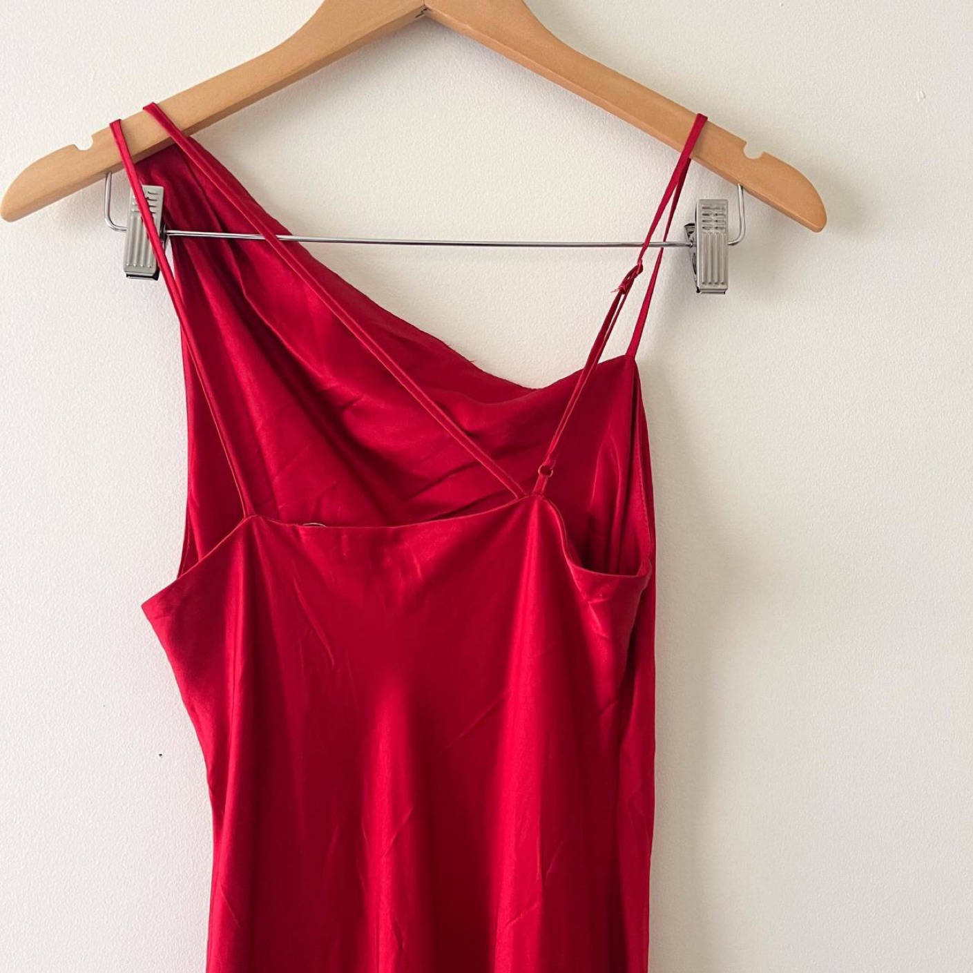 Zara Red Satin Midi Dress Asymmetrical by Zara - Pickle