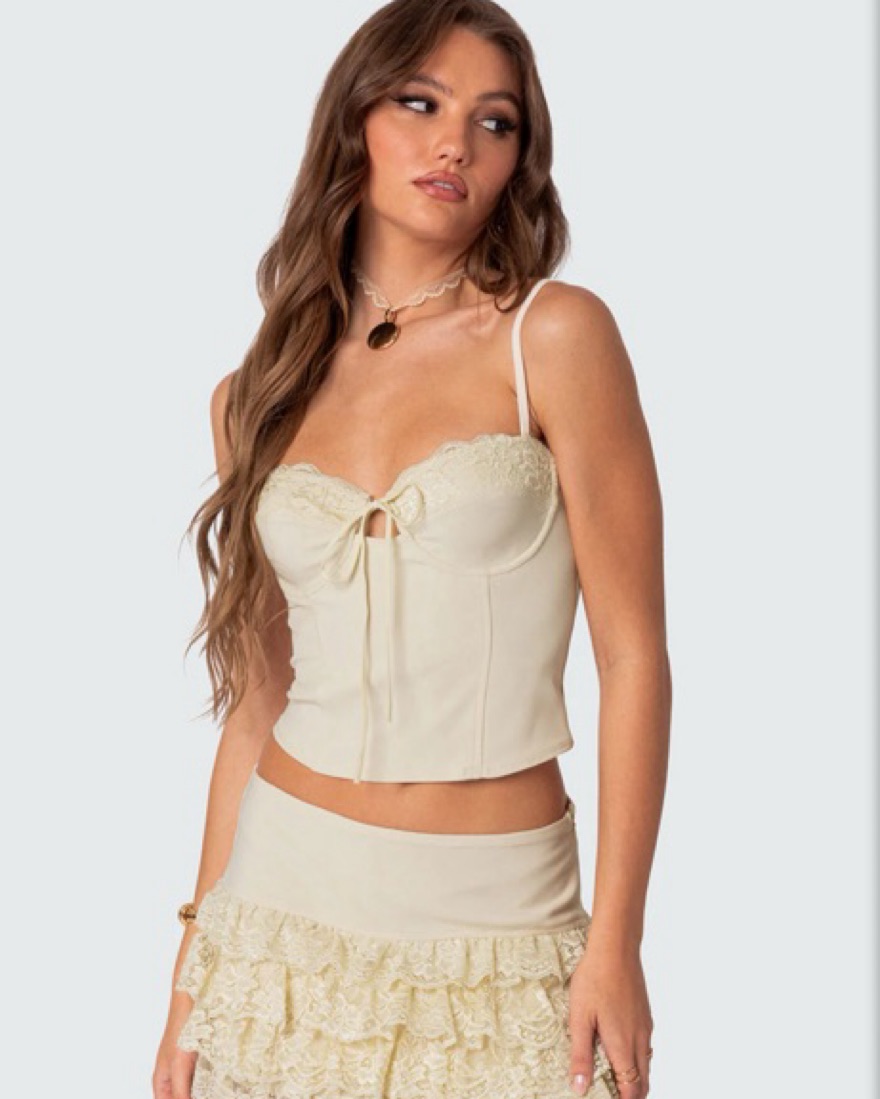 poppy-corset volume skirt（beige） Garnet Off Shoulder Corset Satin Skirt Set – Mew Mews
