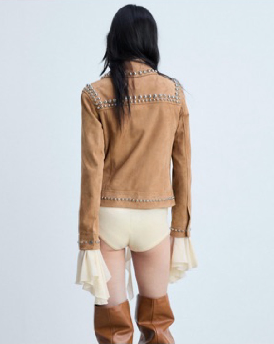 Mango Brown Studded Suede Leather Jacket | Pickle