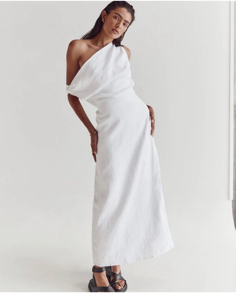 DISSH White Linen Cass Dress by Dissh - Pickle