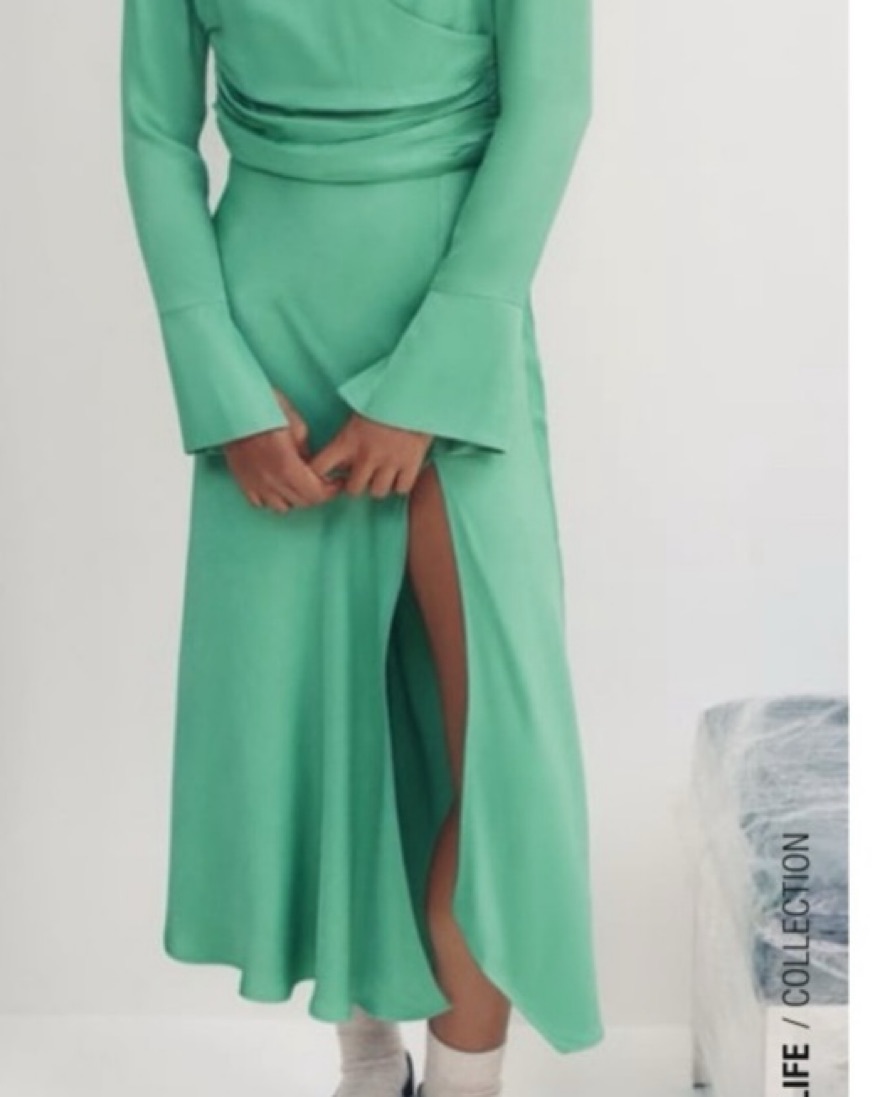 【MOISESNIETO】 GREEN FUR slit SKIRT Forest Green Milo Midi Skirt