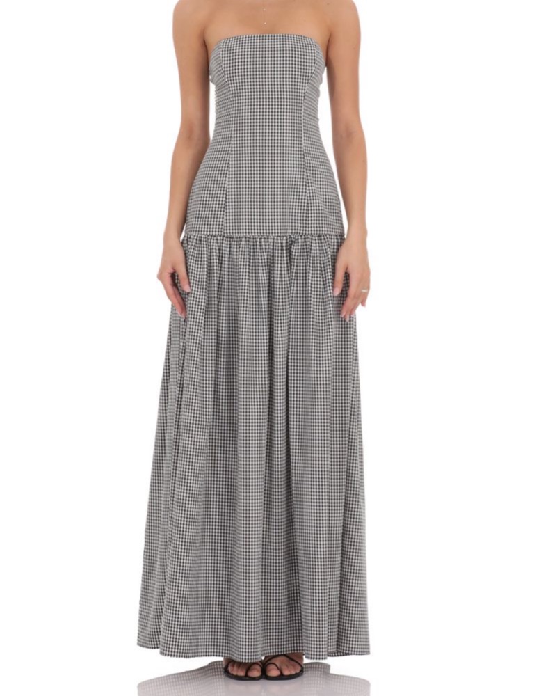 gingham strapless drop waist maxi dress Princess Polly Women's Frankey Strapless Gingham Drop Waist Maxi Dress - Green