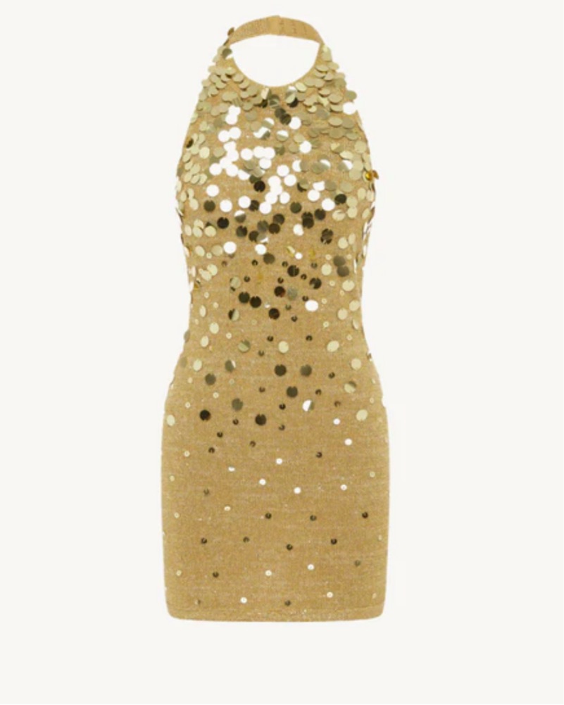 gold sequin halter dress Stay Halter Neck Sequin Mini Dress Silver main image 0