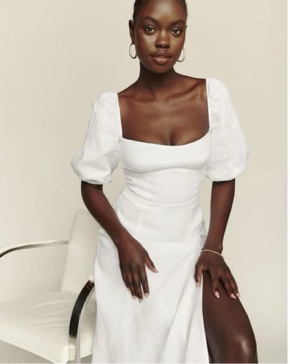 White Puff Sleeve Reformation Dress by Reformation - Pickle