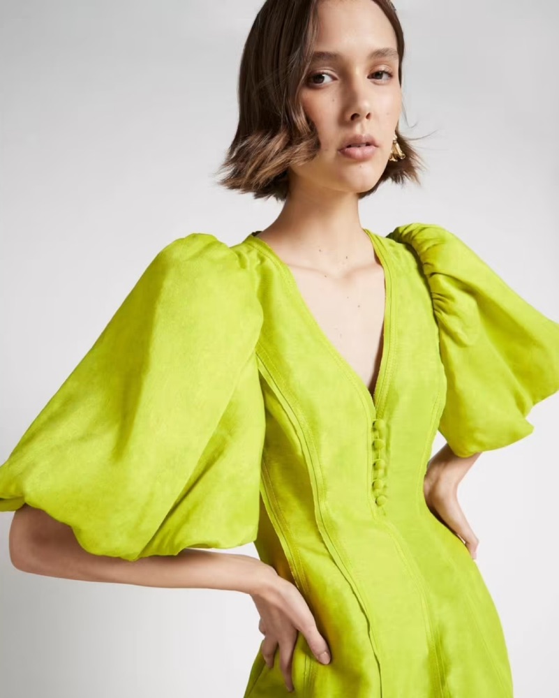Aje Dusk Puff Sleeve Midi Dress - US 4 by Aje - Pickle