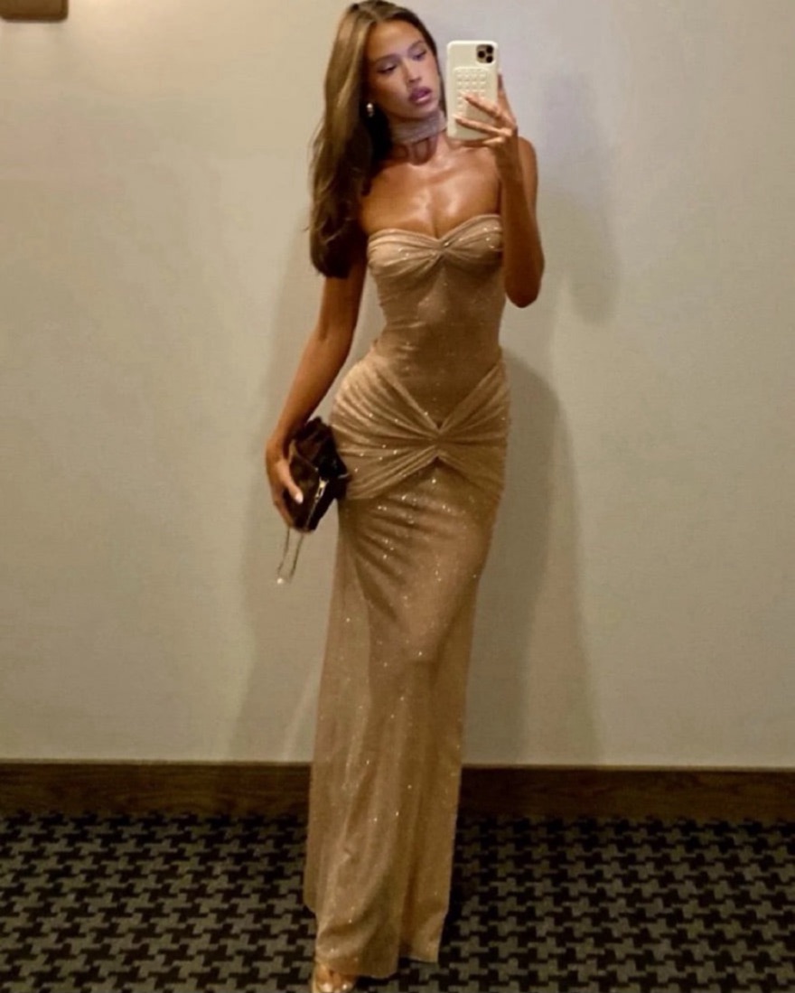 mirror palais brown beaded dress Maya Cotton Long Gown main image 1