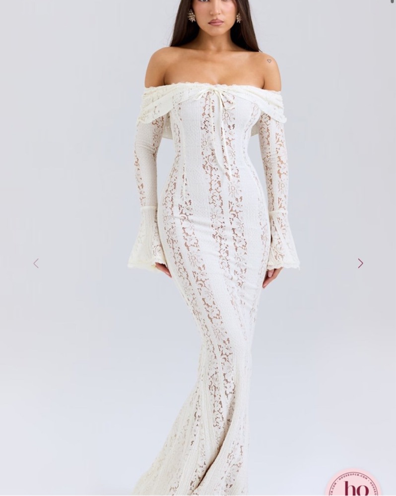 house of cb lace dress white 'Delilah' Vintage Cream Lace Maxi Dress