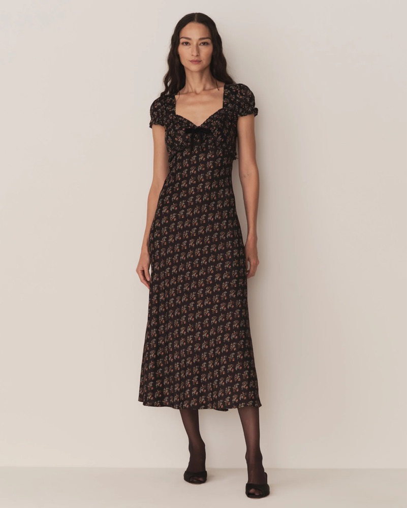 doen black floral dress Pre-Owned: Doen Coral and Black Floral Dress