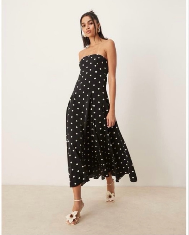 Abercrombie Strapless Polka Dot Midi by Abercrombie & Fitch - Pickle