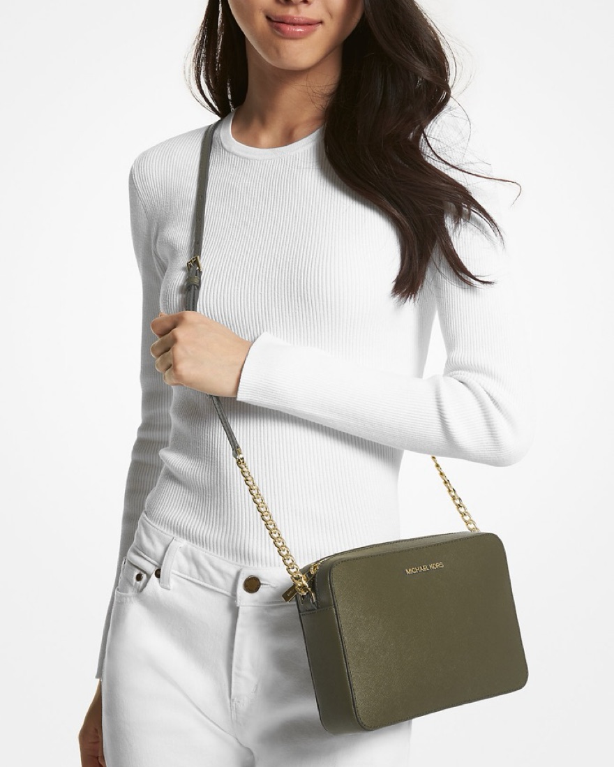 Jet Set Large Saffiano Leather Crossbody by Michael Kors - Pickle