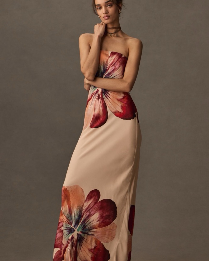 Fleur Strapless Satin Slip Maxi Dress by Anthropologie - Pickle