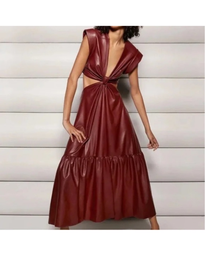 A.L.C. Burgundy Leather Maxi Dress by ALC - Pickle