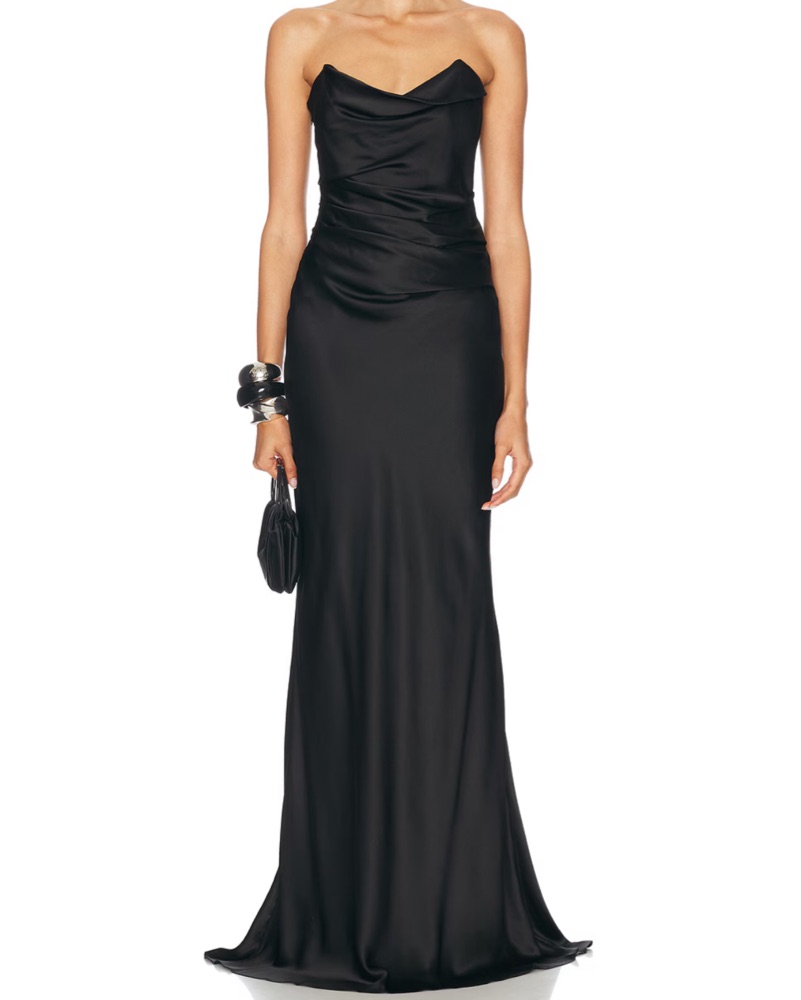 The Sei Black Silk Cowl Neck Corset Gown | Pickle