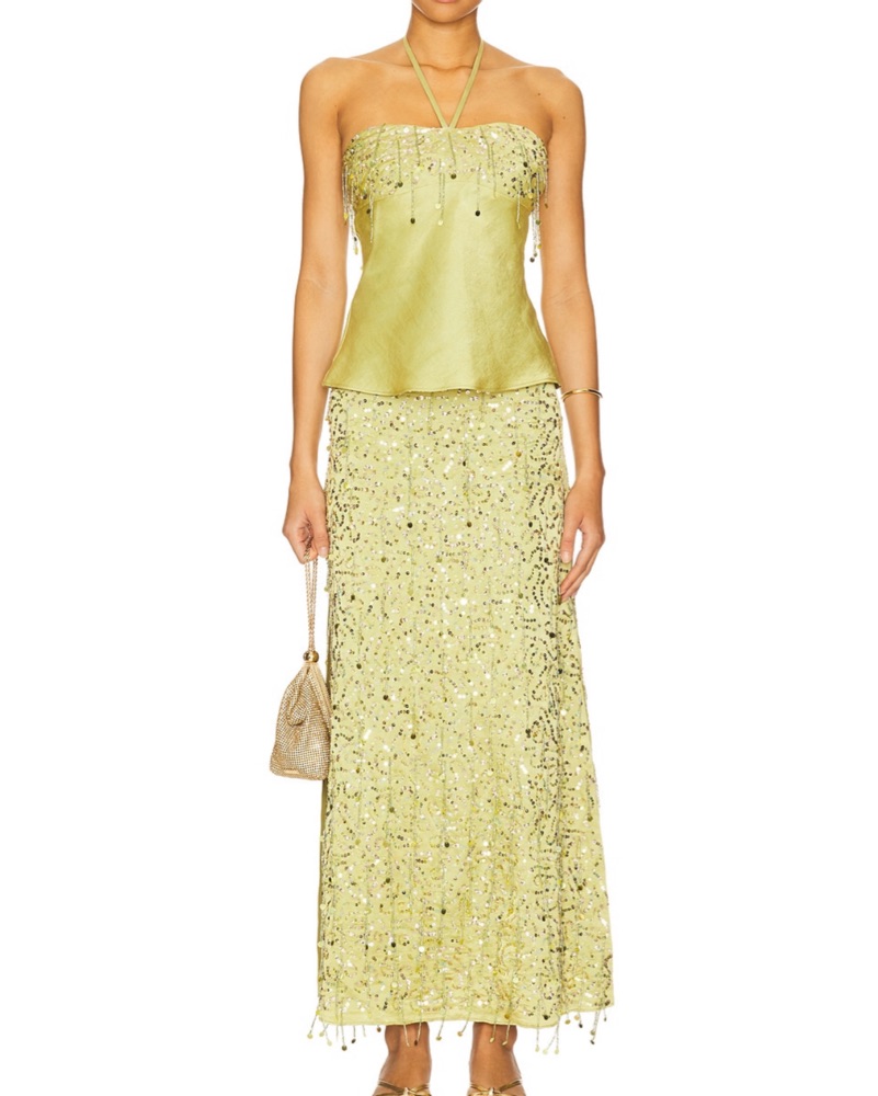 Asta Resort Yasmin Hand Beaded Skirt by Asta Resort - Pickle