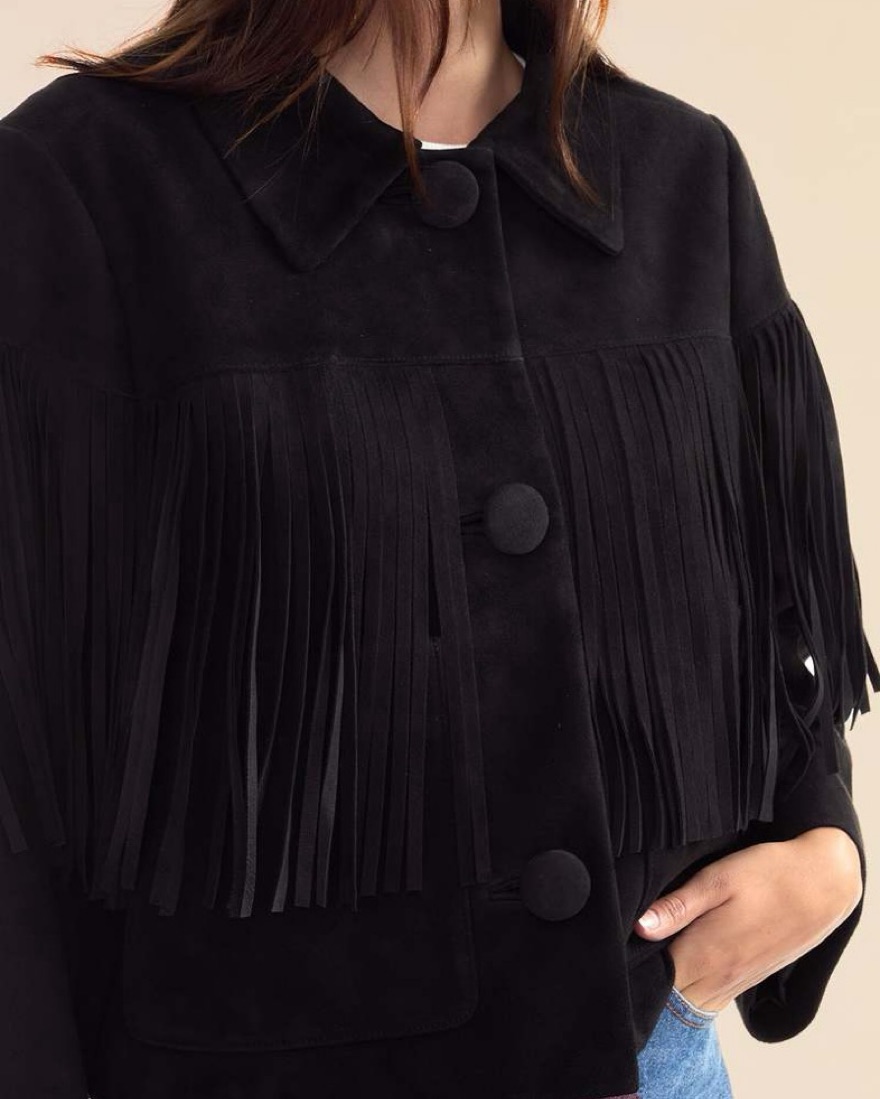 【COLOR iN ID】Carrie suede jacket Carrie CH Hoxton Women's Trucker Real Leather Jacket 100