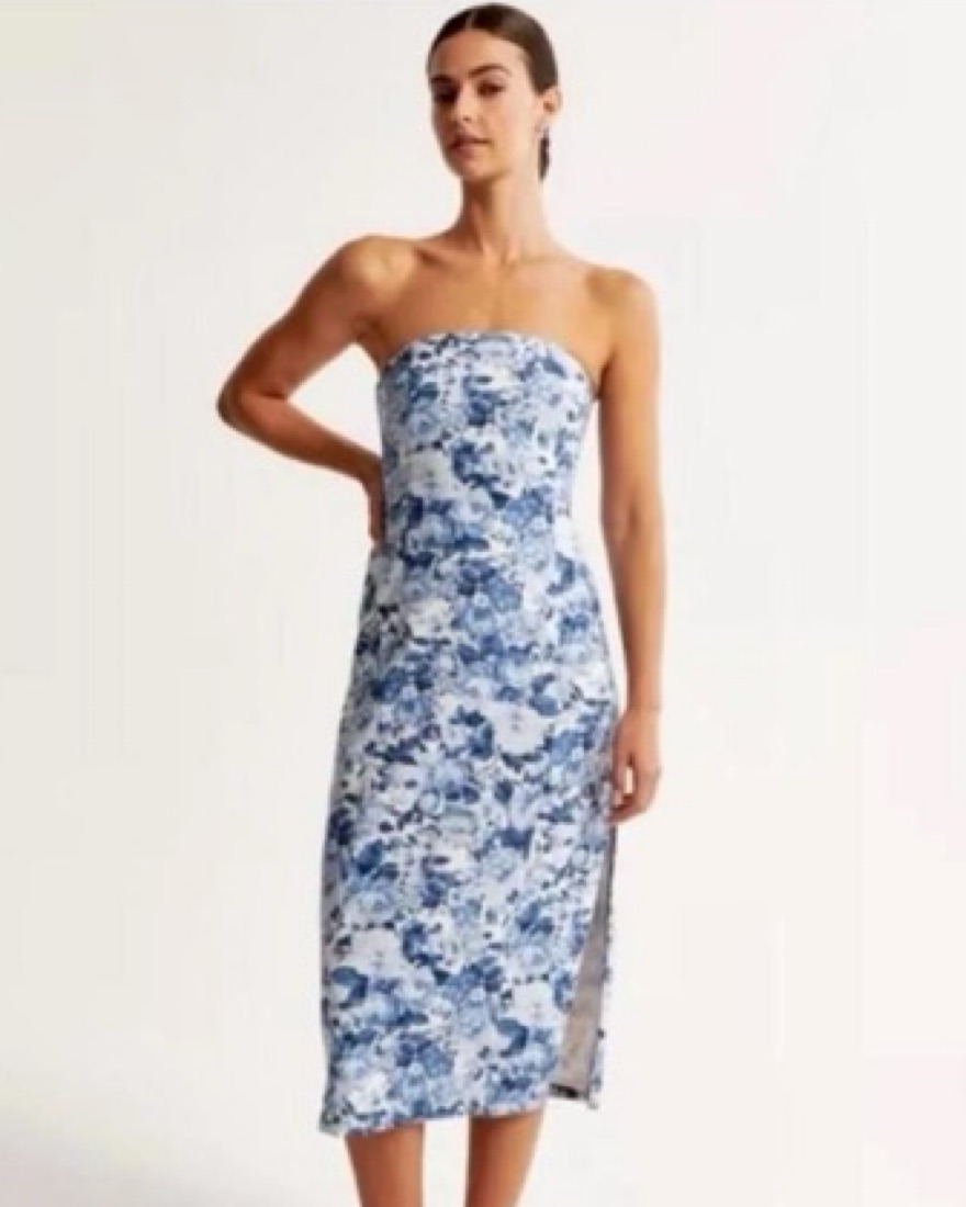 abercrombie and fitch blue and white dress Abercrombie & Fitch Blue Floral Puff Sleeve Dress- Size S Petite – The  Saved Collection