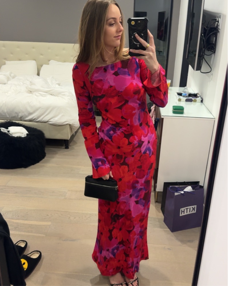 ruched long sleeve dress Tamara V-Neckline Ruched Long Sleeve Lace Mesh Dress Red main image 0