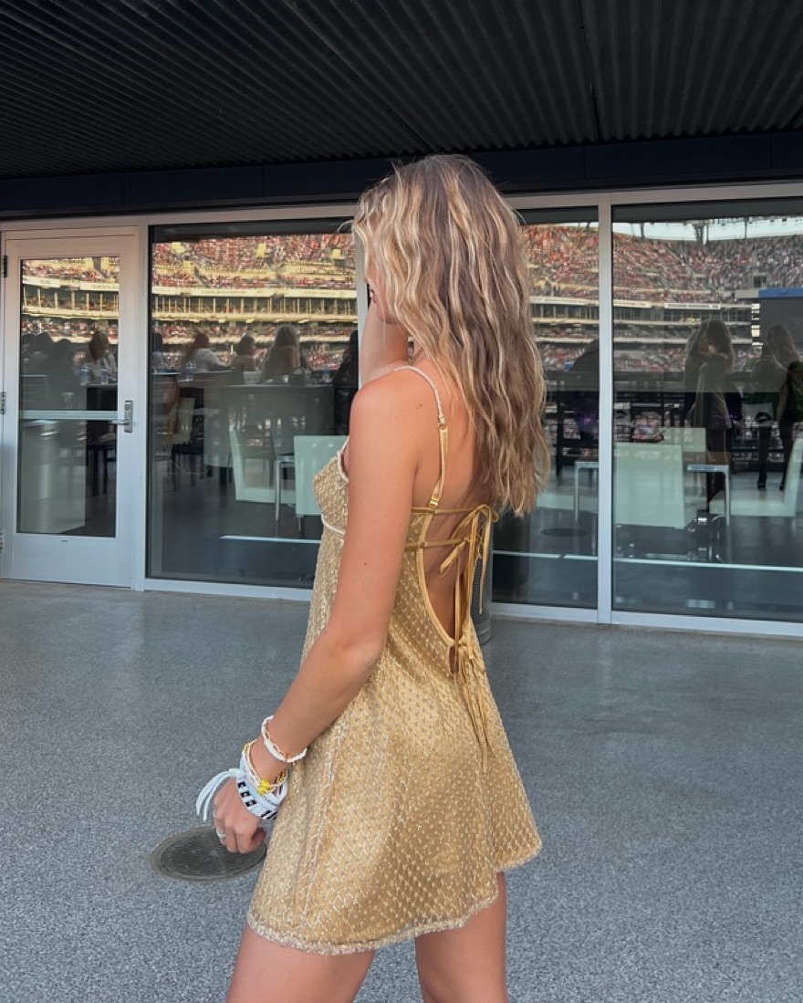 gold slip dress for love and lemons For Love & Lemons Glitter Slip Dress, Gold, XXS - Women's Dresses
