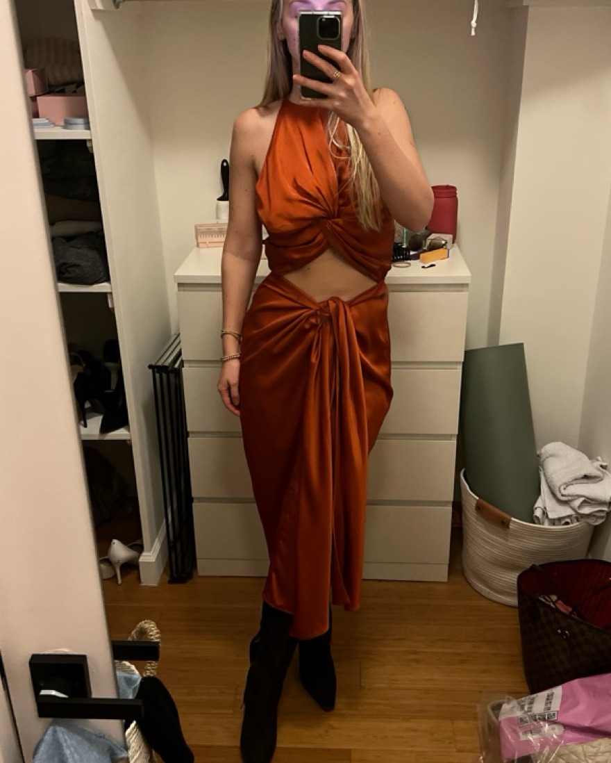 reni knotted dress in orange andrea iyamah ANDREA IYAMAH RENI DRESS IN ORANGE