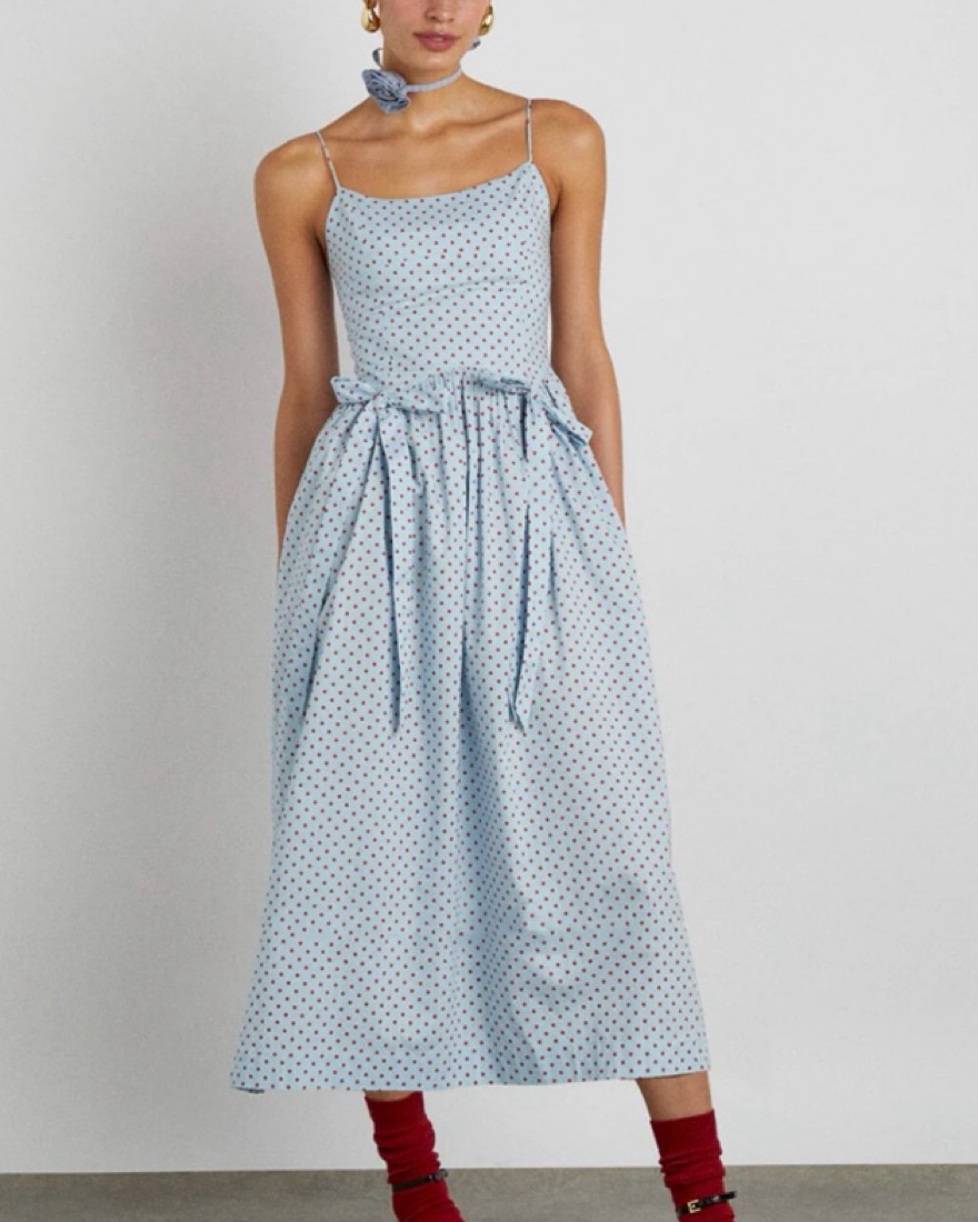 damson madder green polka dot dress Aoife Midi Dress