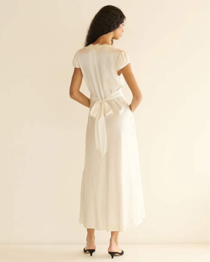 doen white silk dress Coraline lace-trimmed silk midi dress in white - Doen