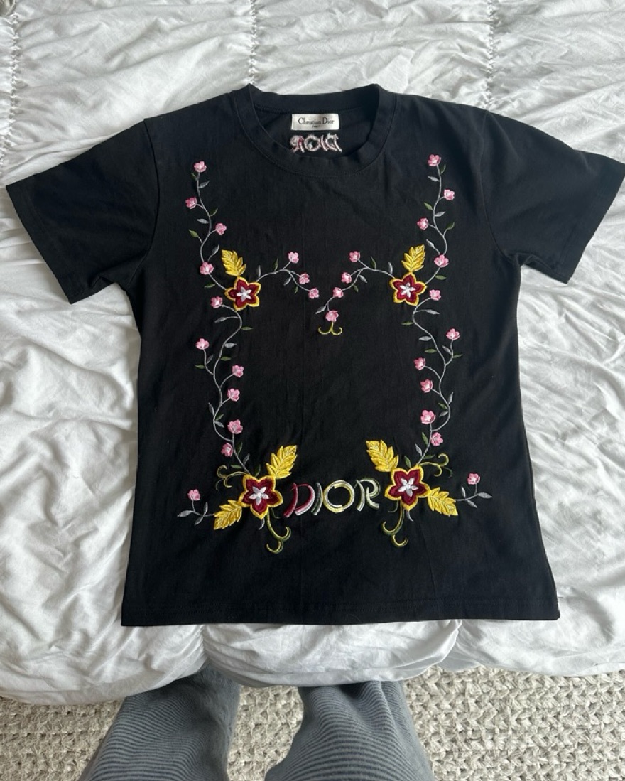 トップス Christian Dior vintage shirt Vintage Womens CHRISTIAN DIOR T Shirt Black Logo Peace