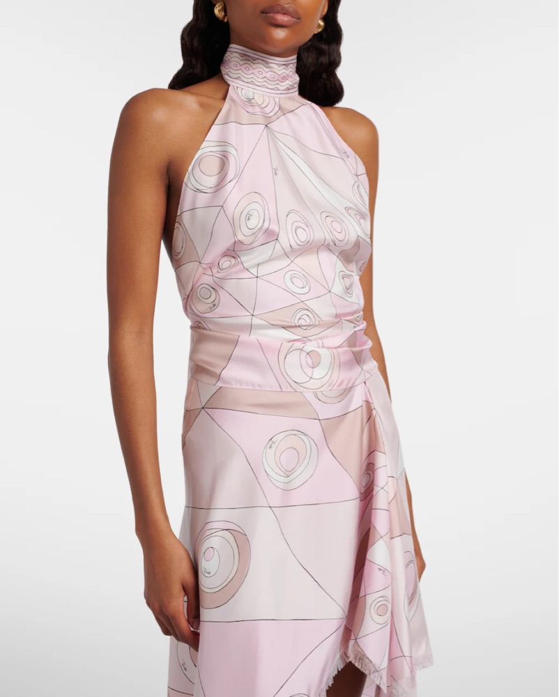 pucci pink halter dress Pucci - Fuschia Silk Printed Halter Maxi Dress
