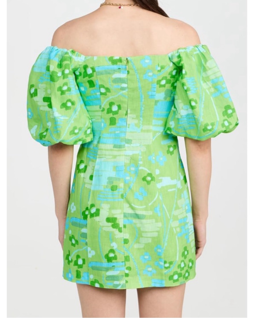 rhode green dress Rhode Puff Sleeve Mini Dress Madeline Olive Linen-Cotton Size 2