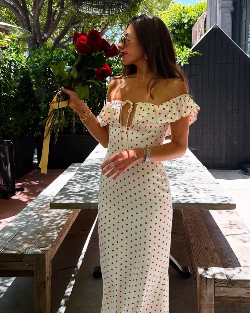 silk off shoulder dress Off The Shoulder Full Sleeve Dress in Gold Silk Lamé 8