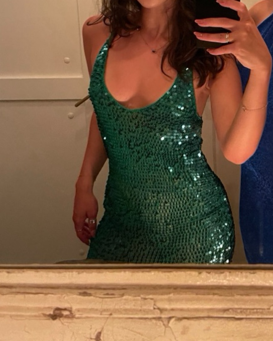 bottle green shirt dress Abbie Green Sequin Wrap Detailing Mini Dress – Get That Trend main image 1