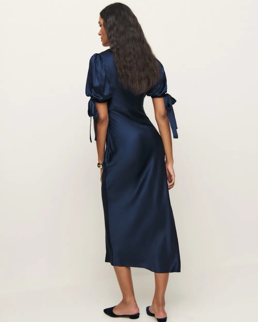 Reformation Navy Blue Stella Silk Dress by Reformation - Pickle