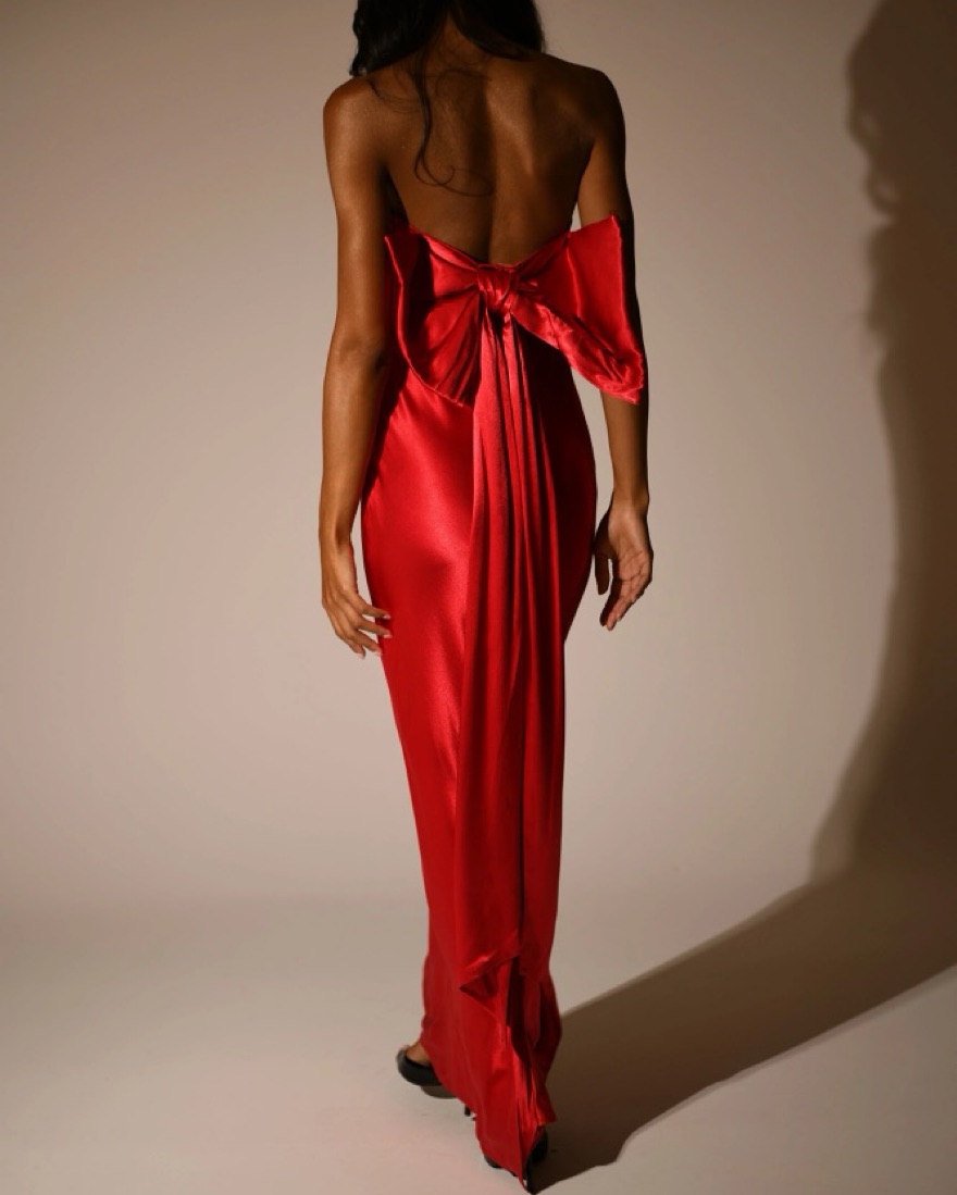 meshki red satin dress Meshki Kamala Low Back Satin Maxi Dress by Meshki