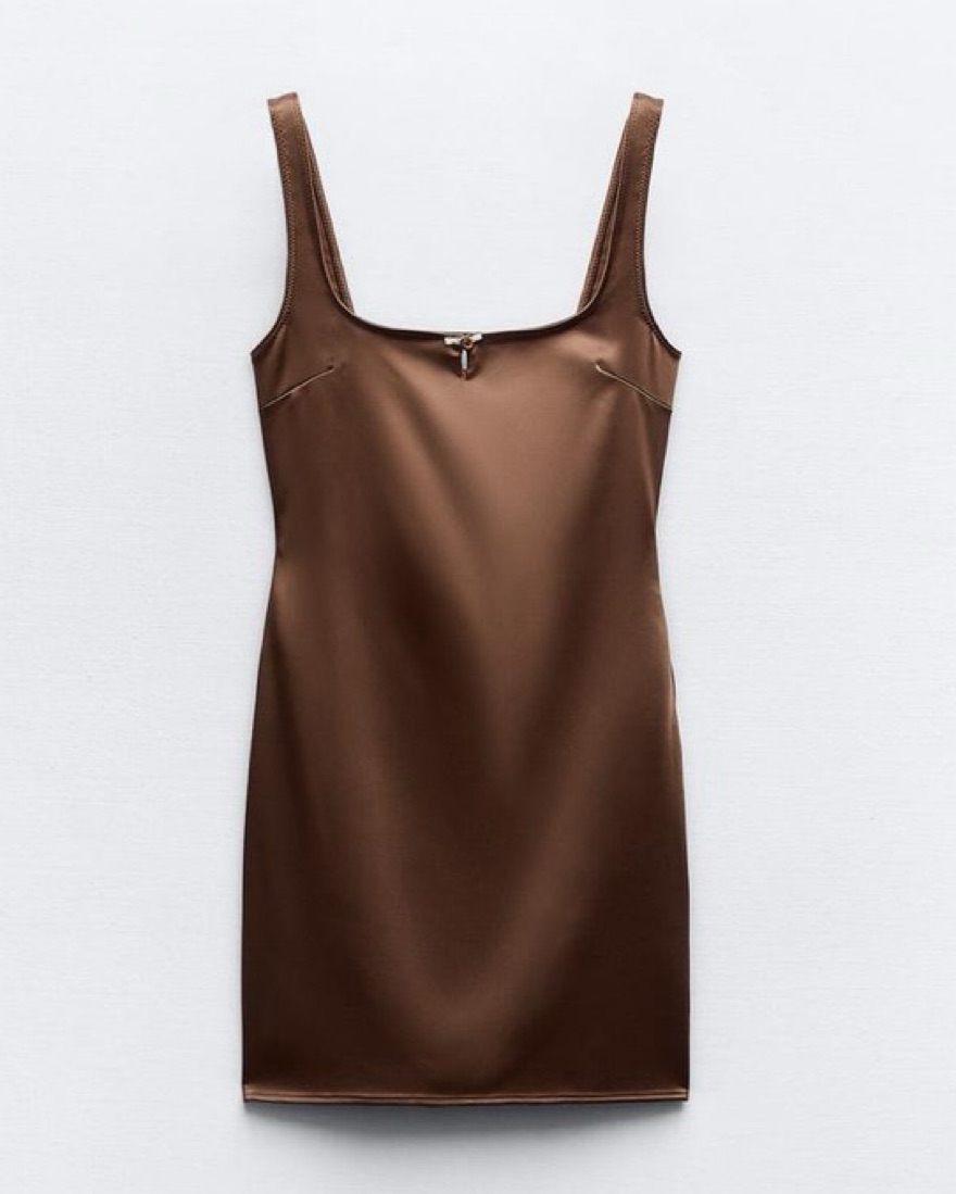 Zara Brown Satin Slip Mini Dress by Zara - Pickle