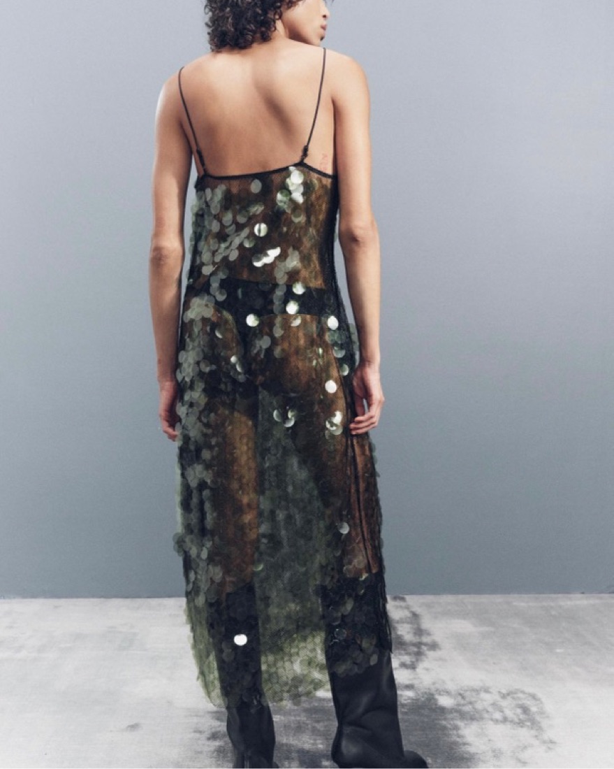 free people green backless dress Ariel's Embrace Green Sequin Midi Dress for Evening Chic