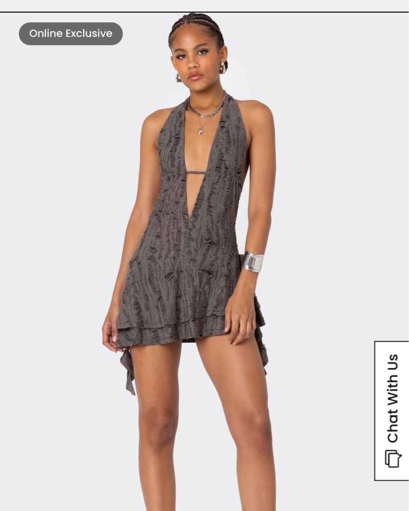 Edikted Shredded Backless Halter Dress by Edikted - Pickle