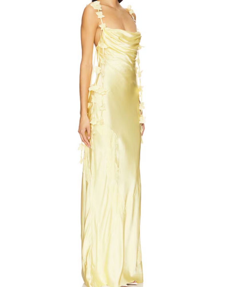 revolve yellow satin dress Khanums X Revolve Backless Gown Sunshine Yellow Satin Embellished S NWT  $455