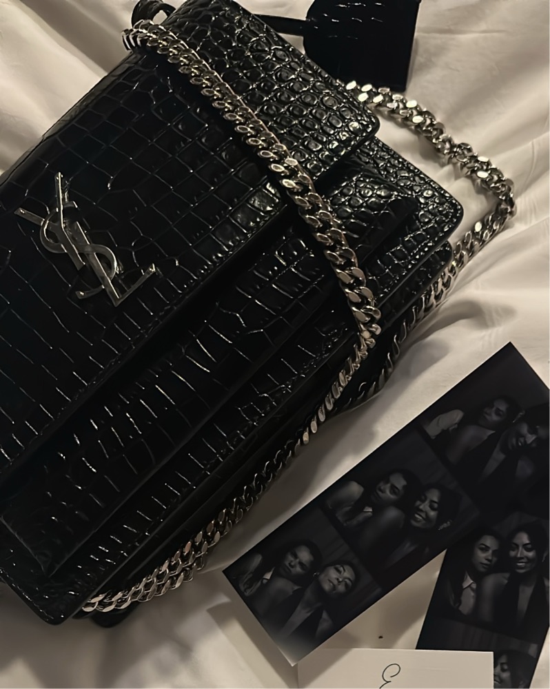 YSLブラックハンドバッグ YSL Sunset Black Croc Embossed Purse by YSL - Pickle