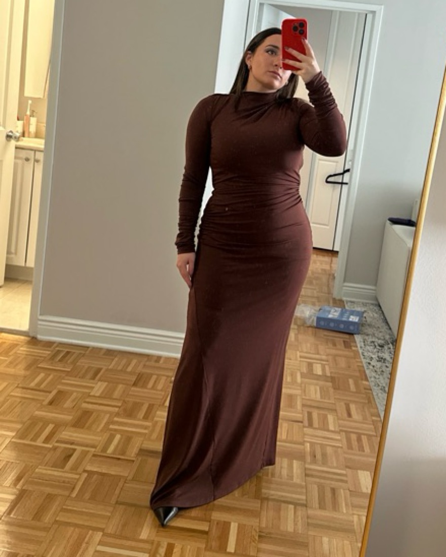 リルアー　drape design dress M-Long brown LPA Ada Corset Maxi Dress in Dark Brown | REVOLVE