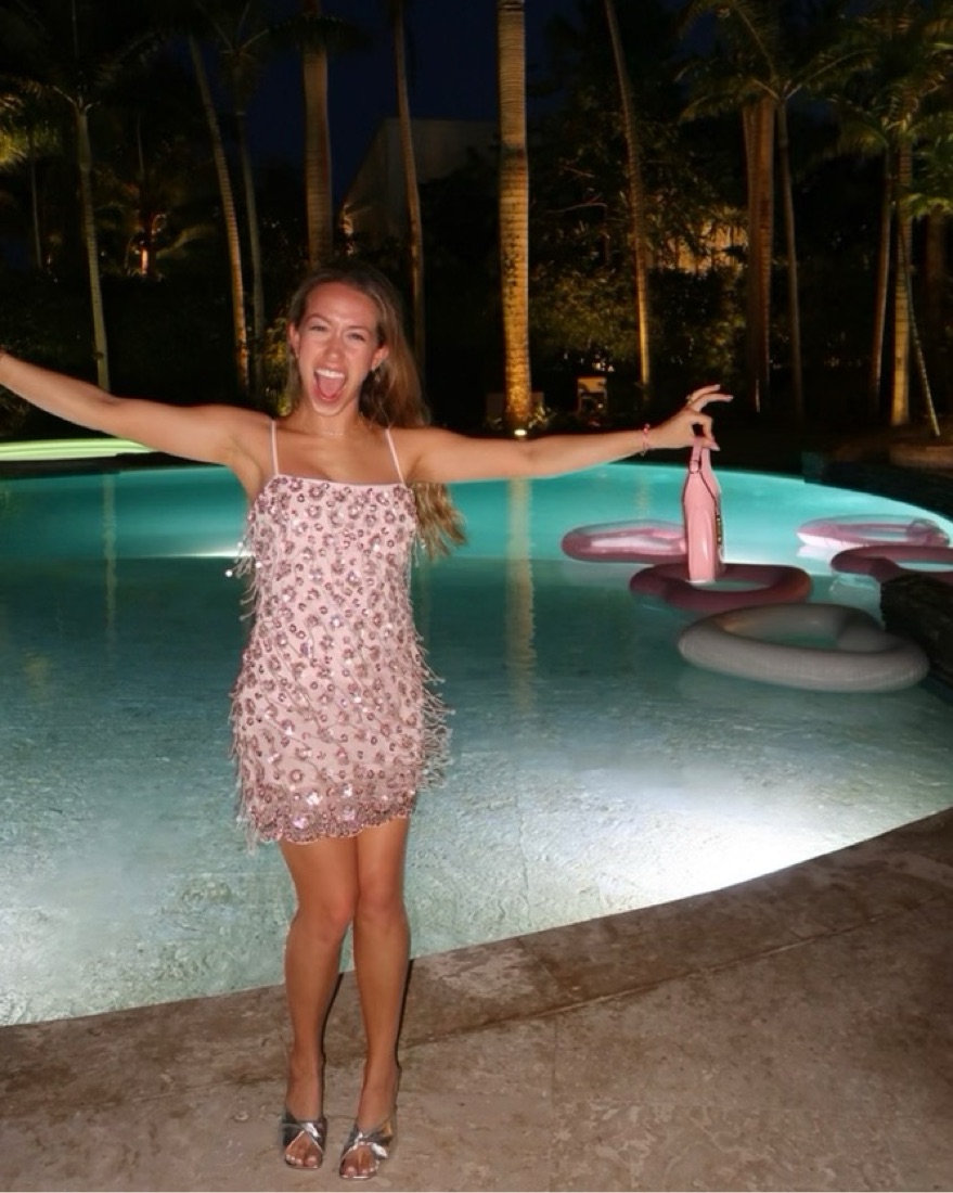 Pink Sparkly Mini Dress from Revolve by Majorelle - Pickle