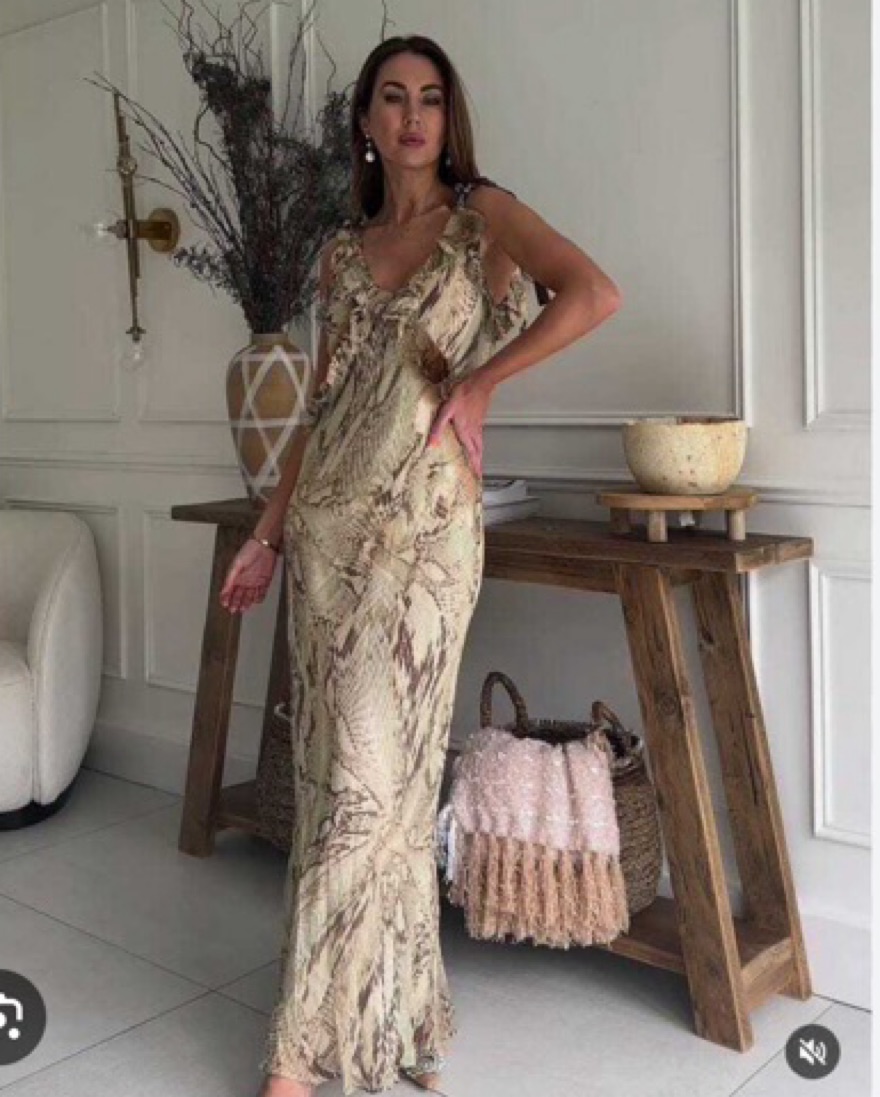 Zara Snake Print Long Flowy Dress by Zara - Pickle