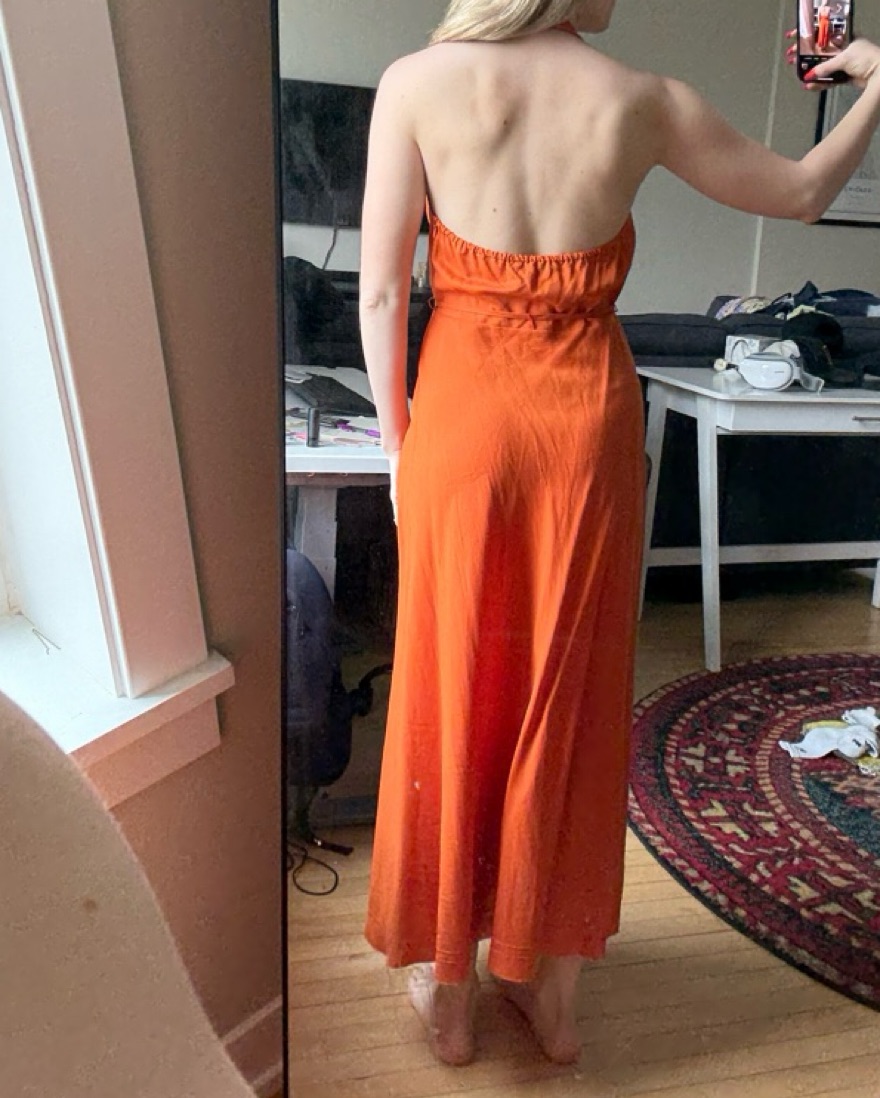 Orange Linen Halter Maxi Dress by Zara - Pickle